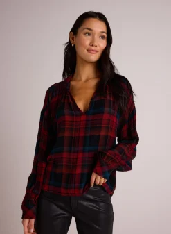 Bella Dahl Drop Shoulder Pullover - Winter Berry Plaid- Long Sleeve