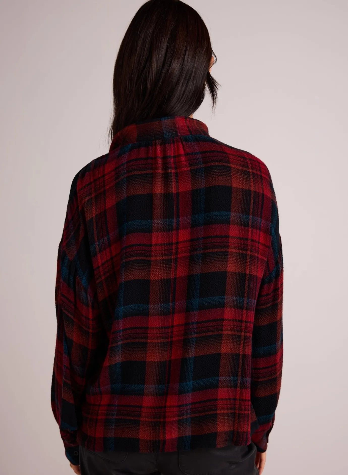Bella Dahl Drop Shoulder Pullover - Winter Berry Plaid- Long Sleeve