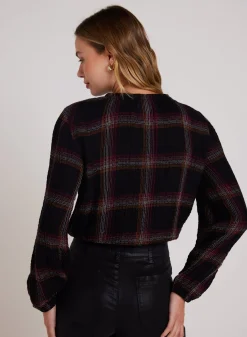 Bella Dahl Elastic Shirred Top - Autumn Sunset Plaid- Long Sleeve