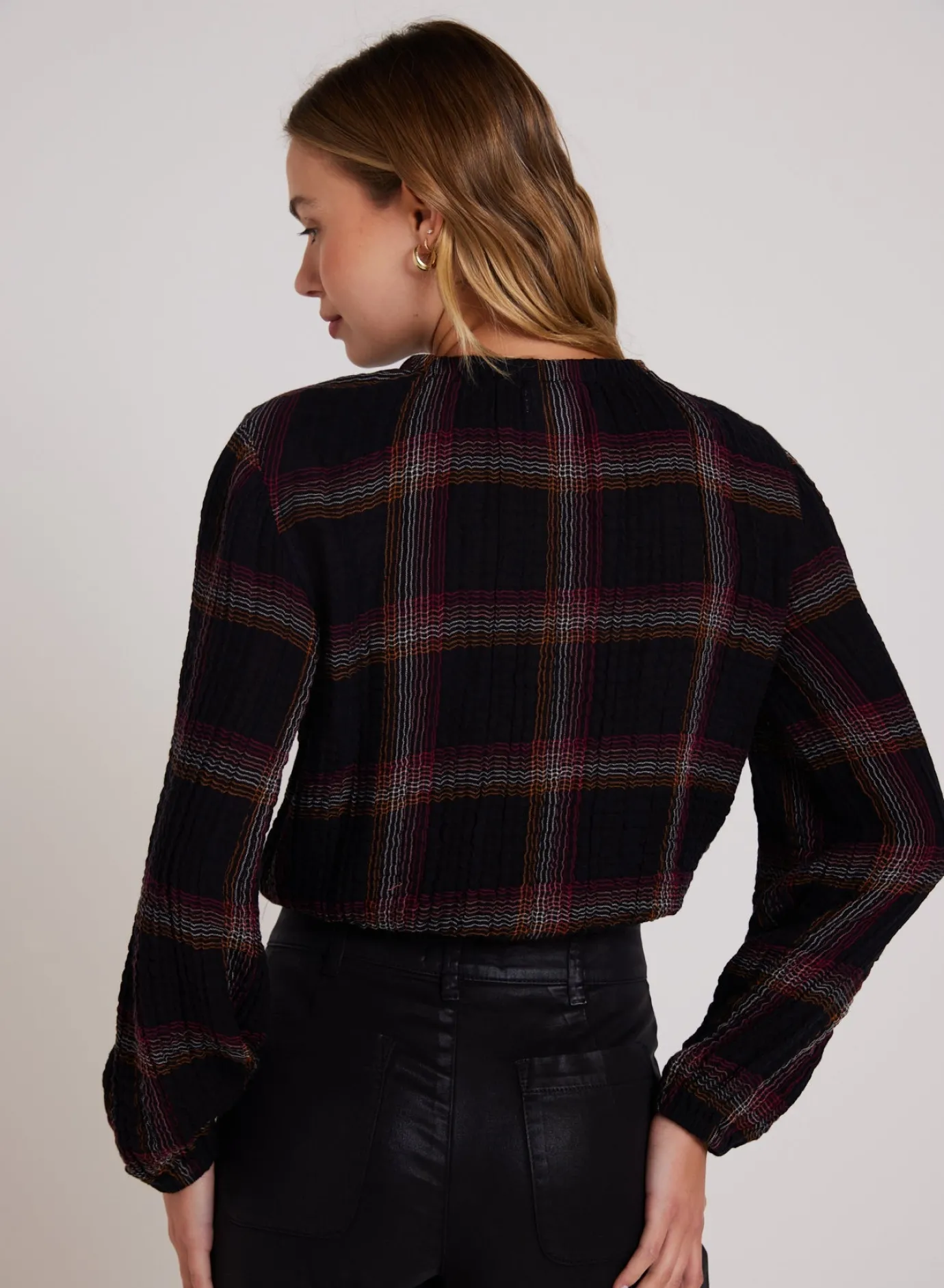Bella Dahl Elastic Shirred Top - Autumn Sunset Plaid- Long Sleeve