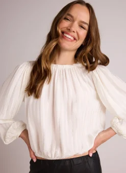 Bella Dahl Elastic Shirred Top - Winter White- Long Sleeve