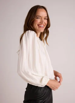 Bella Dahl Elastic Shirred Top - Winter White- Long Sleeve
