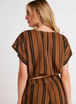 Bella Dahl Elastic Waist Blouse - Gilded Brown- Short Sleeve