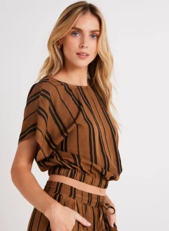 Bella Dahl Elastic Waist Blouse - Gilded Brown- Short Sleeve