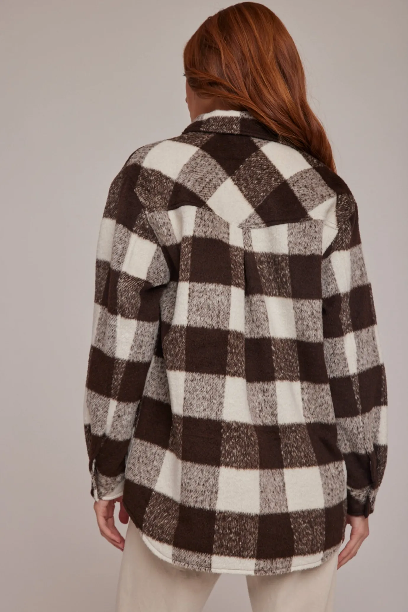 Bella Dahl Flap Pocket Shacket - Dark Cocoa Check- Outerwear