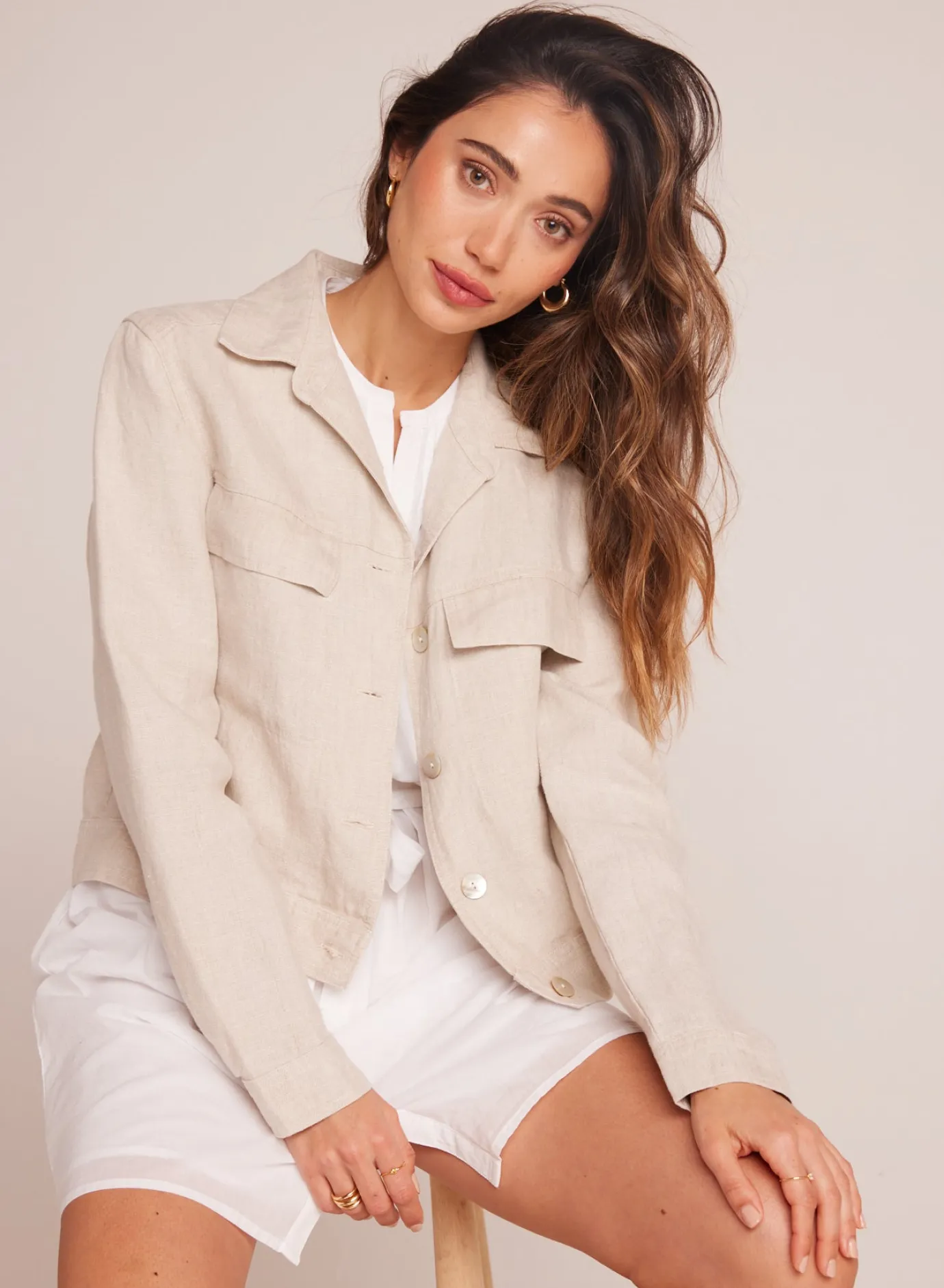 Bella Dahl Flap Pocket Shirt Jacket - Linen Sand- Outerwear