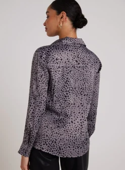Bella Dahl Flowy Hem Button Down - Onyx Steel- Long Sleeve