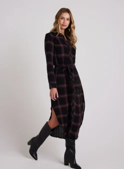 Bella Dahl Flowy Hem Maxi Dress - Autumn Sunset Plaid- Long Dresses