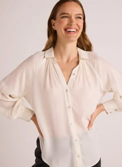 Bella Dahl Flowy Raglan Sleeve Shirt - Ivory Pearl- Button Down