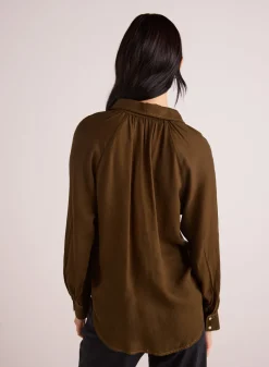 Bella Dahl Flowy Raglan Sleeve Shirt - Golden Army- Button Down