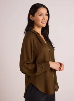 Bella Dahl Flowy Raglan Sleeve Shirt - Golden Army- Button Down