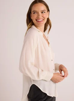 Bella Dahl Flowy Raglan Sleeve Shirt - Ivory Pearl- Long Sleeve