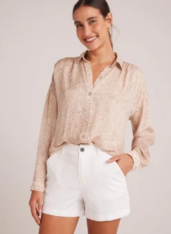Bella Dahl Flowy Shirt - Salvador Sand Print- Long Sleeve