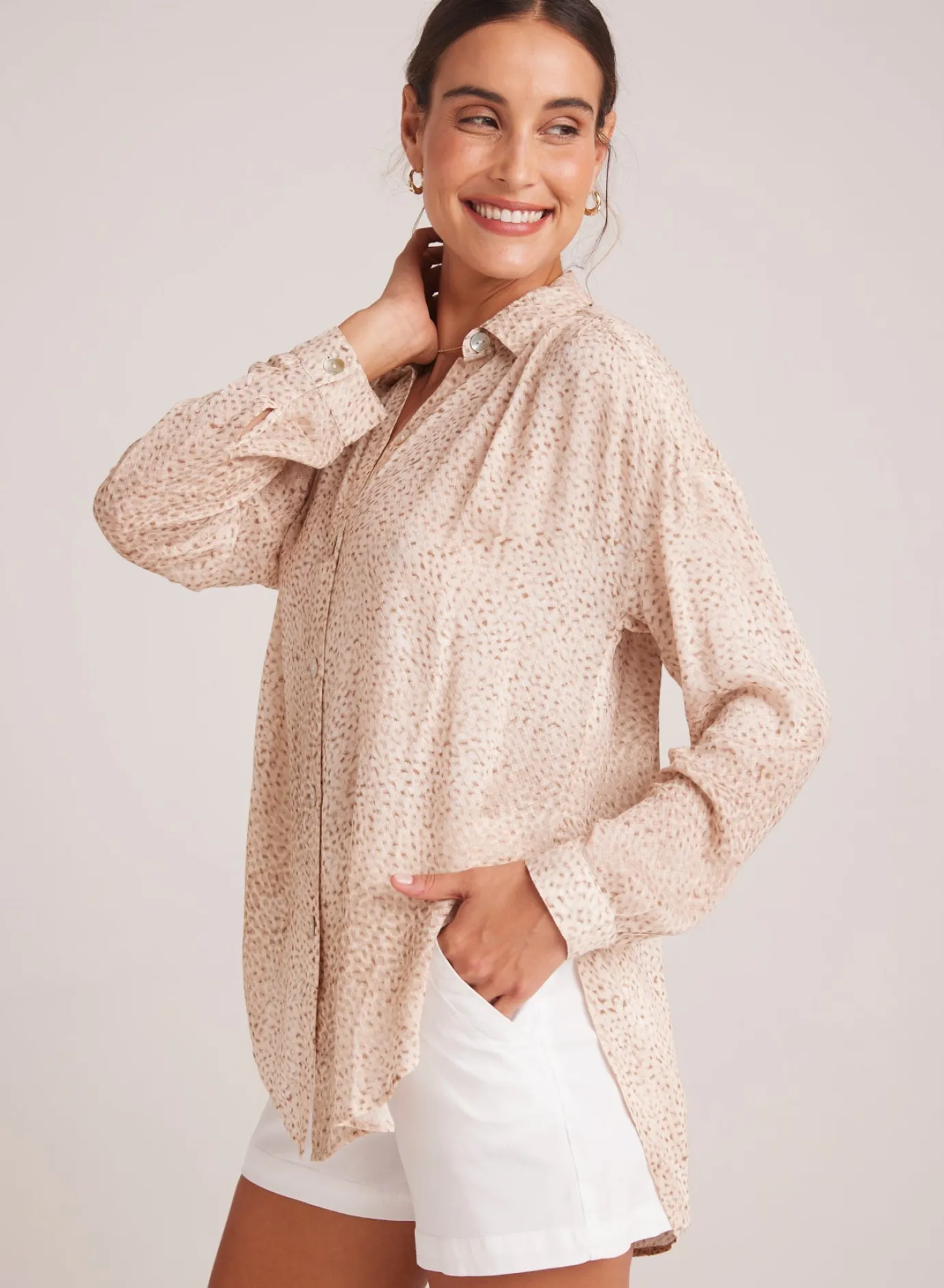 Bella Dahl Flowy Shirt - Salvador Sand Print- Button Down