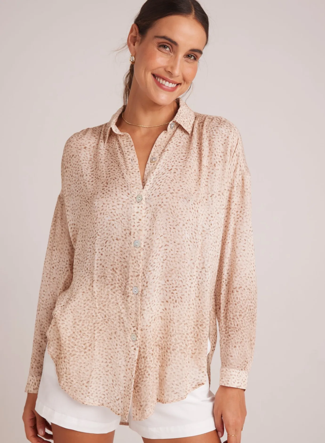 Bella Dahl Flowy Shirt - Salvador Sand Print- Button Down