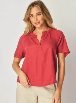 Bella Dahl Flowy Short Sleeve Pullover - Riviera Red- Short Sleeve