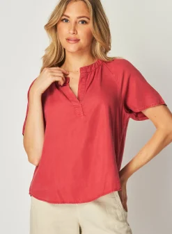 Bella Dahl Flowy Short Sleeve Pullover - Riviera Red- Short Sleeve