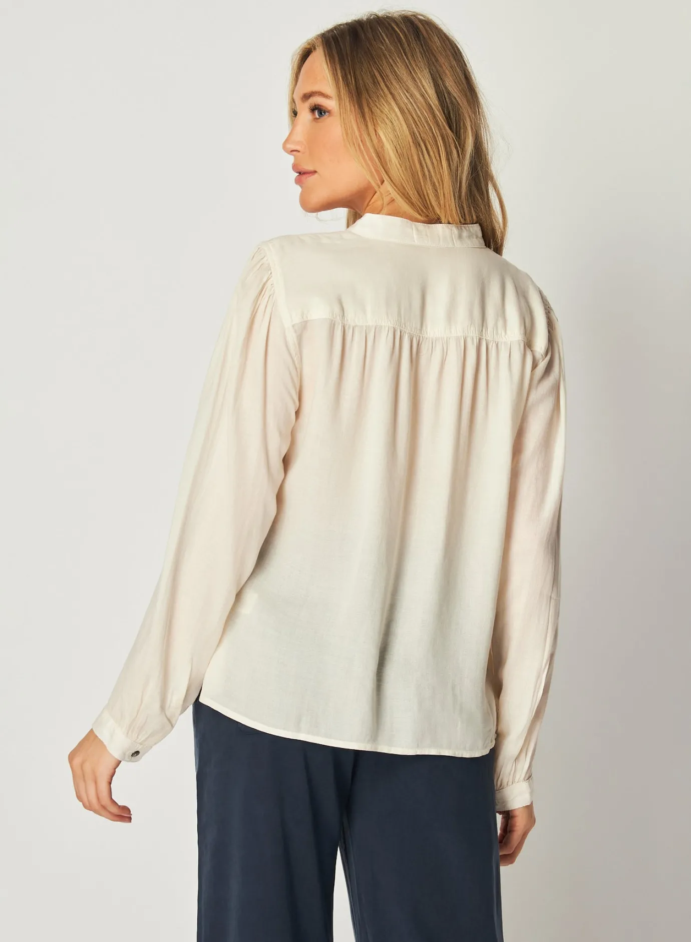 Bella Dahl Flowy Tie Neck Pullover - Ivory Pearl- Long Sleeve