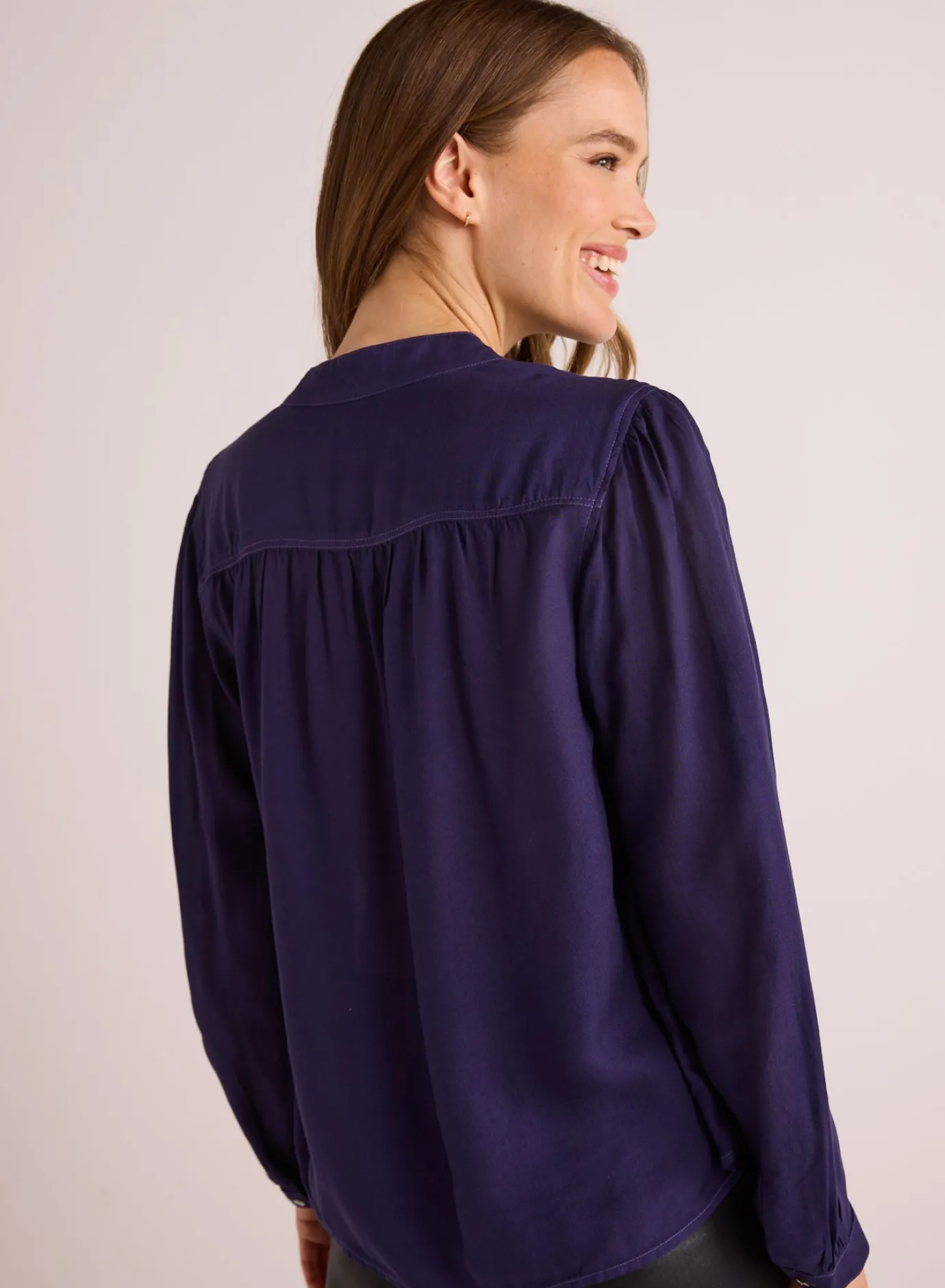 Bella Dahl Flowy Tie Neck Pullover - Dark Sapphire- Long Sleeve