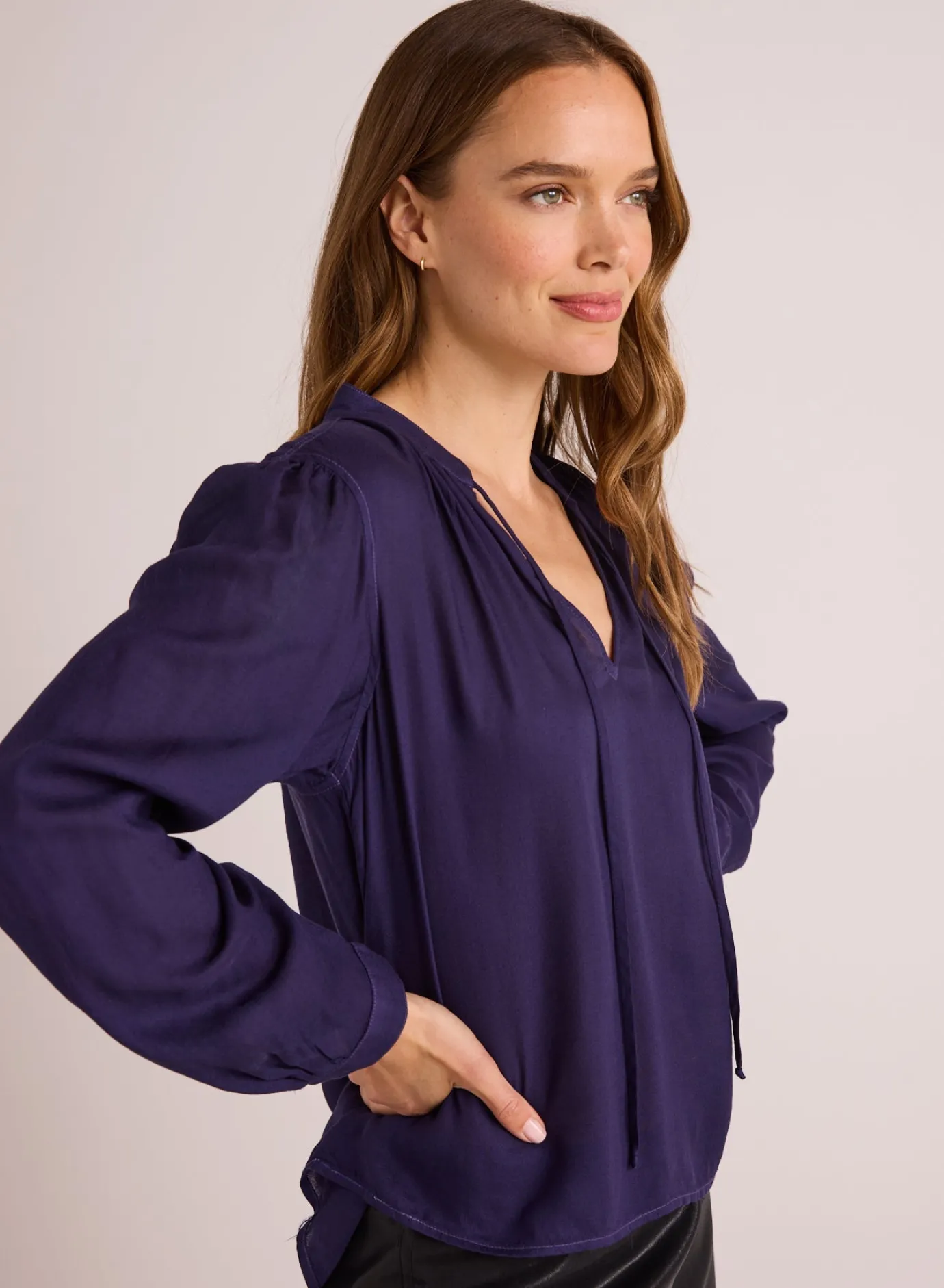 Bella Dahl Flowy Tie Neck Pullover - Dark Sapphire- Long Sleeve