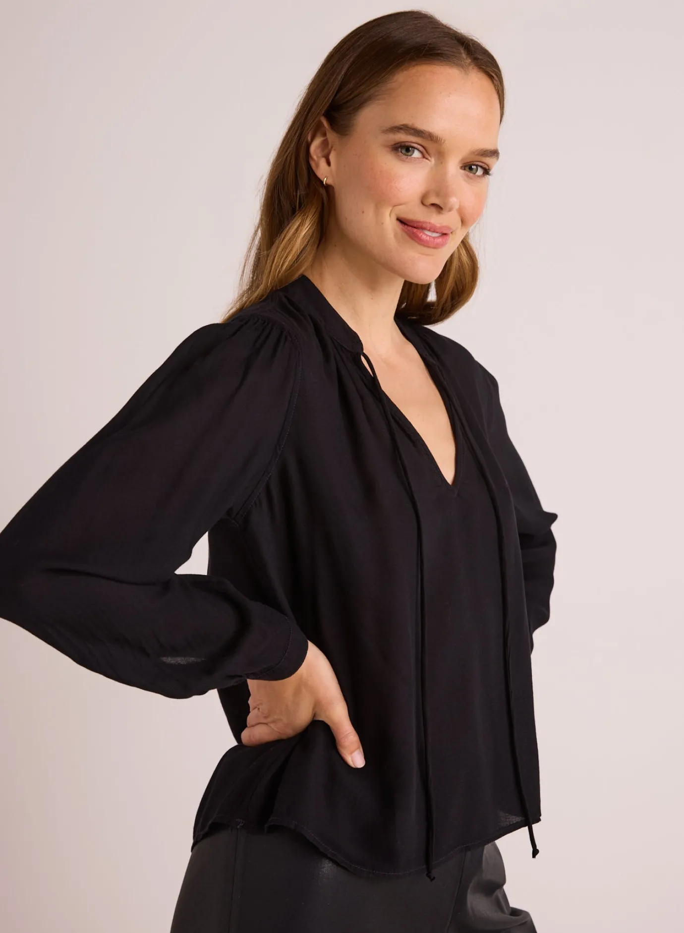 Bella Dahl Flowy Tie Neck Pullover - - Long Sleeve