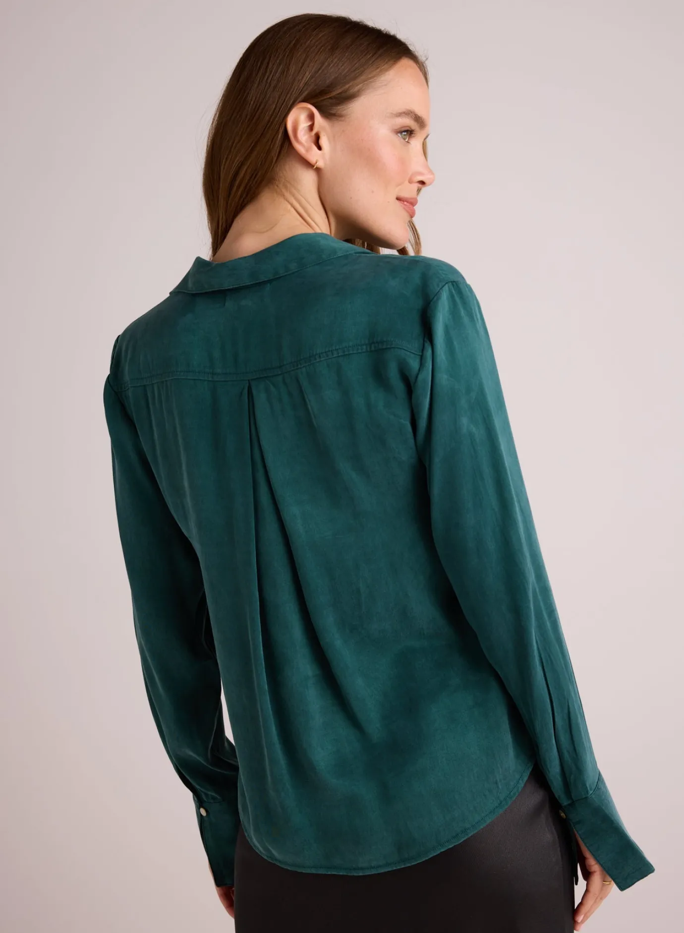 Bella Dahl Flowy Wide Collar Button Down - Hunter Pine- Long Sleeve