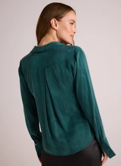 Bella Dahl Flowy Wide Collar Button Down - Hunter Pine- Button Down