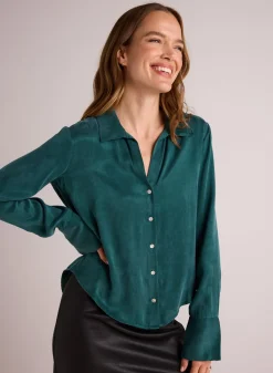 Bella Dahl Flowy Wide Collar Button Down - Hunter Pine- Button Down