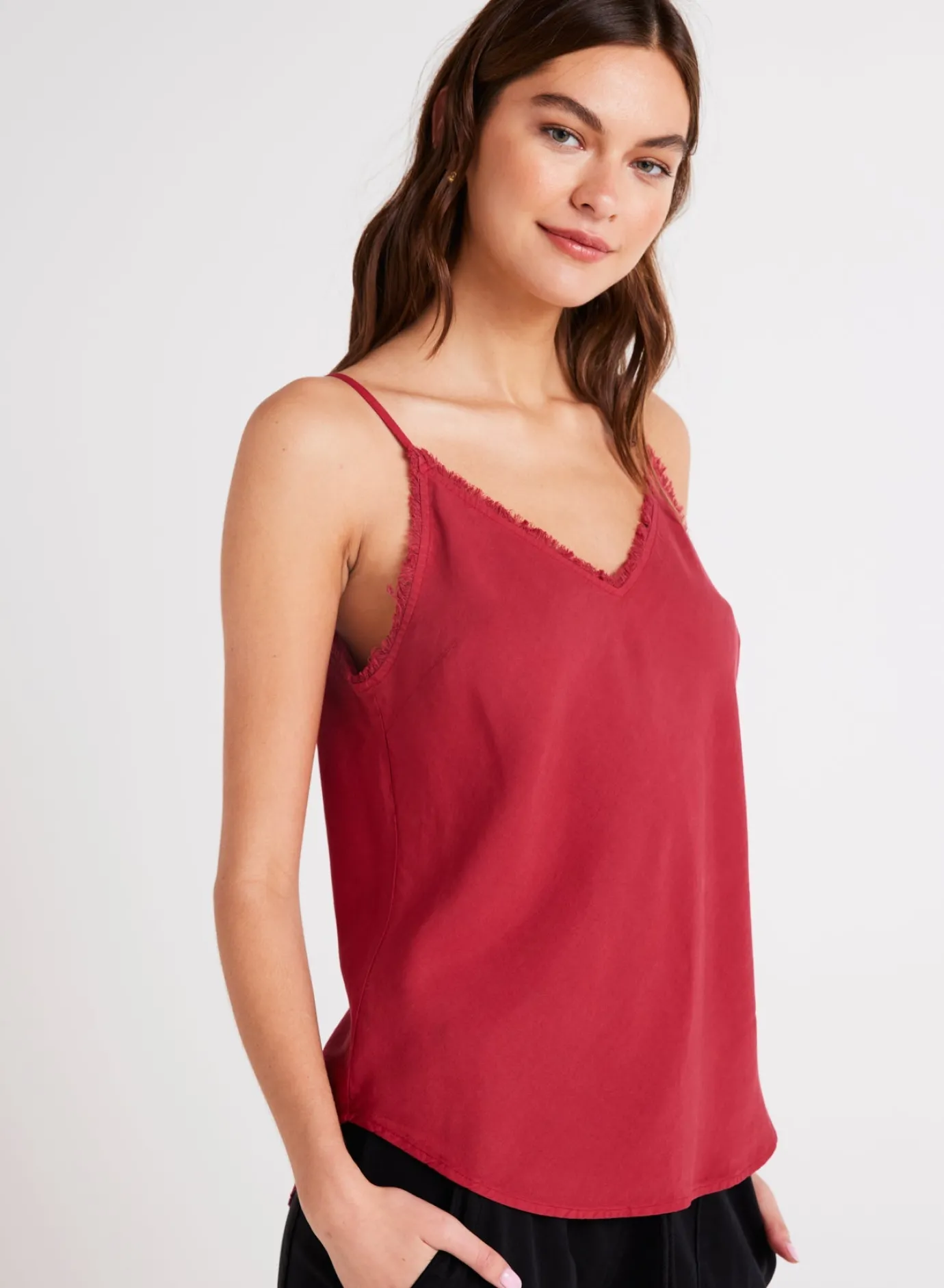 Bella Dahl Frayed Cami - Ruby Red- Sleeveless