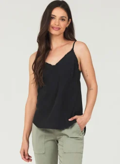 Bella Dahl Frayed Tencel Cami - Vintage Black- Essentials Tops