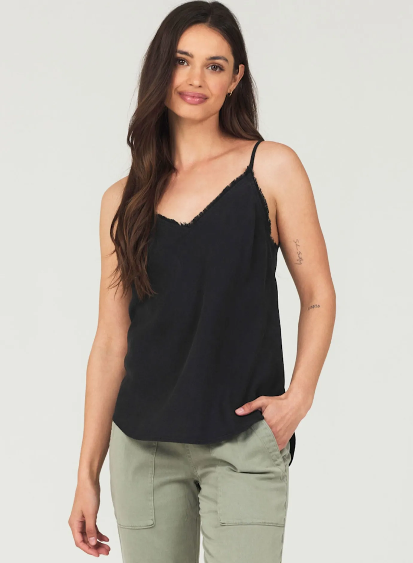 Bella Dahl Frayed Tencel Cami - Vintage Black- Essentials Tops