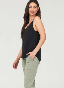 Bella Dahl Frayed Tencel Cami - Vintage Black- Essentials Tops