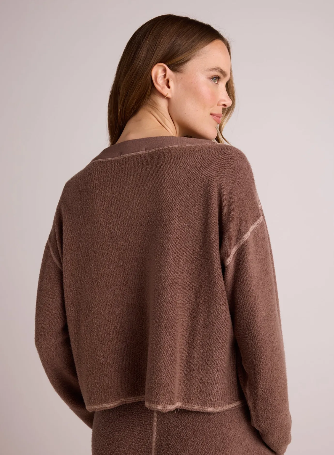 Bella Dahl French Terry Bell Sleeve V-Neck Pullover - Mocha Mist- Long Sleeve