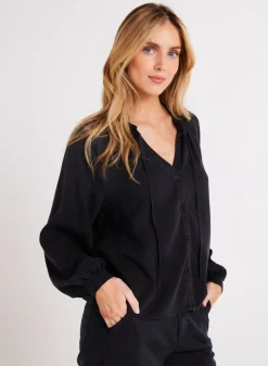 Bella Dahl Full Sleeve Raglan Button Down - Vintage Black- Long Sleeve