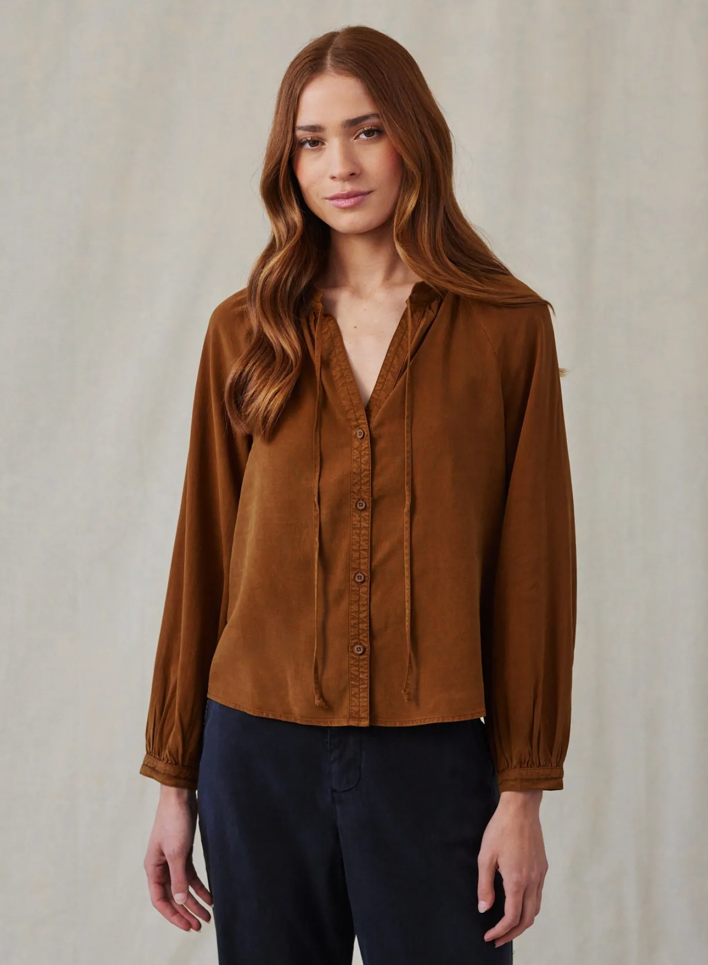 Bella Dahl Full Sleeve Raglan Button Down - Twilight Gold- Essentials Tops