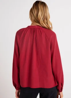 Bella Dahl Full Sleeve Raglan Button Down - Ruby Red- Seasonal Essentials
