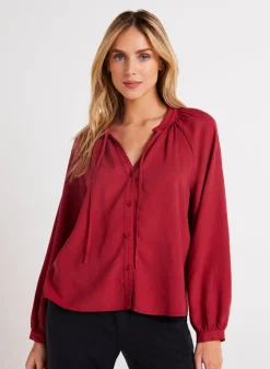 Bella Dahl Full Sleeve Raglan Button Down - Ruby Red- Button Down