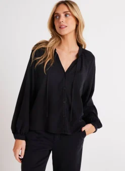 Bella Dahl Full Sleeve Raglan Button Down - Vintage Black- Seasonal Essentials
