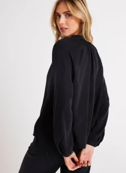 Bella Dahl Full Sleeve Raglan Button Down - Vintage Black- Seasonal Essentials