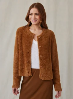 Bella Dahl Fuzzy Crew Neck Cardigan- Twilight Gold- Seasonal Essentials