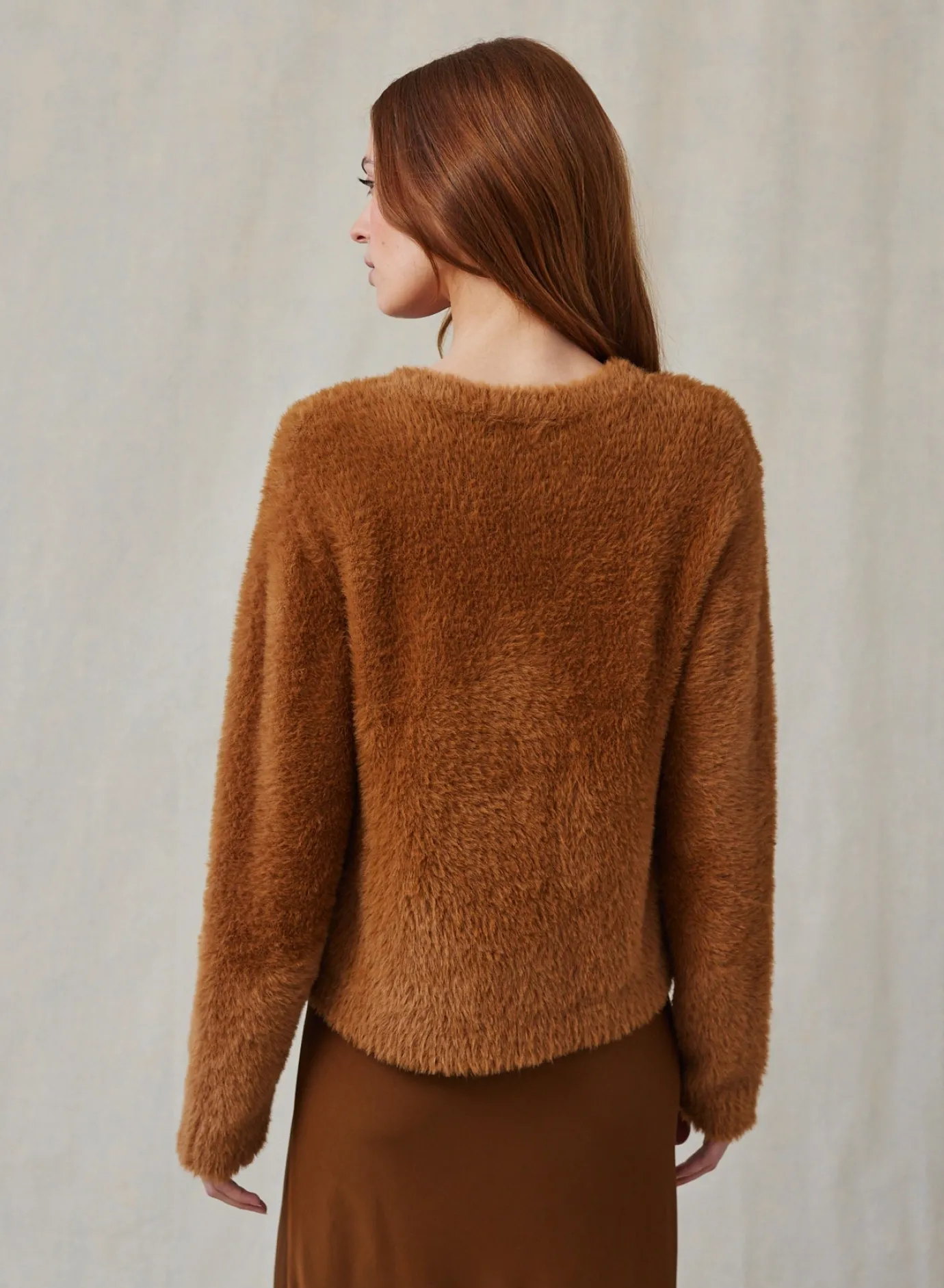 Bella Dahl Fuzzy Crew Neck Cardigan- Twilight Gold- Seasonal Essentials