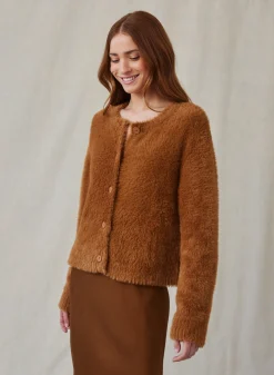Bella Dahl Fuzzy Crew Neck Cardigan- Twilight Gold- Seasonal Essentials