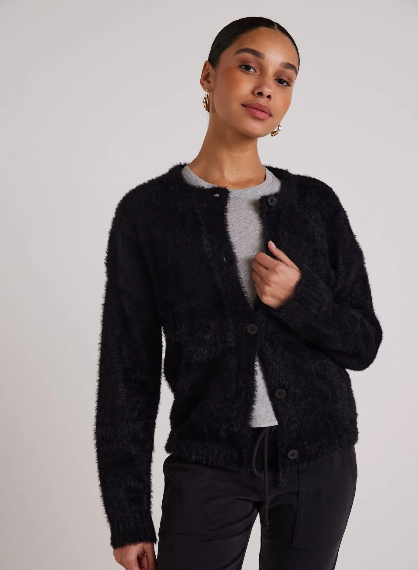 Bella Dahl Fuzzy Crew Neck Cardigan - - Sweaters
