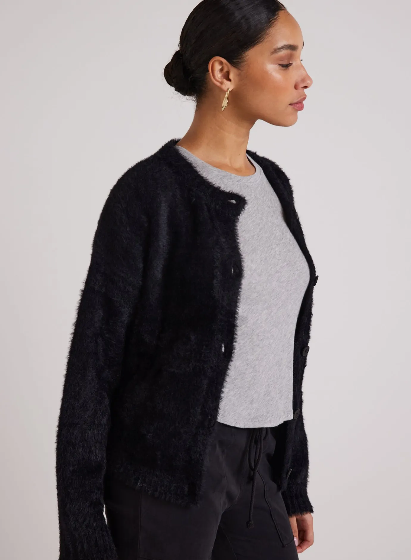 Bella Dahl Fuzzy Crew Neck Cardigan - - Sweaters