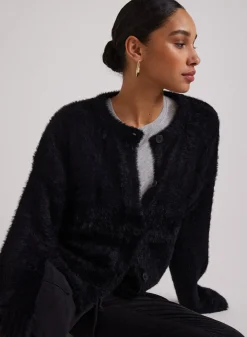 Bella Dahl Fuzzy Crew Neck Cardigan - - Sweaters