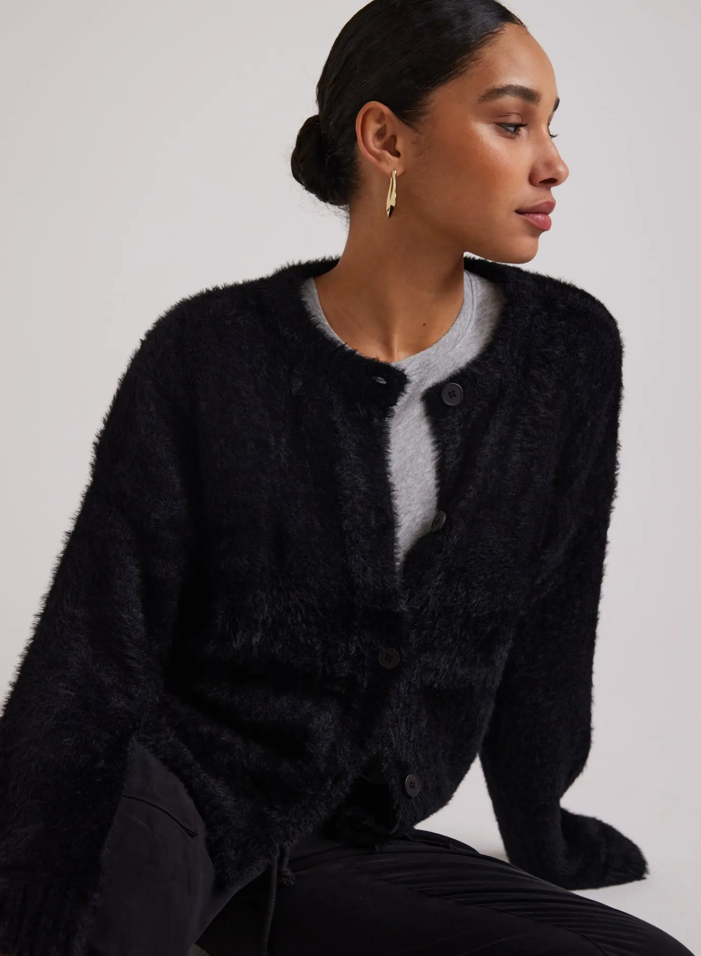 Bella Dahl Fuzzy Crew Neck Cardigan - - Sweaters