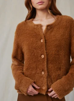 Bella Dahl Fuzzy Crew Neck Cardigan- Twilight Gold- Sweaters