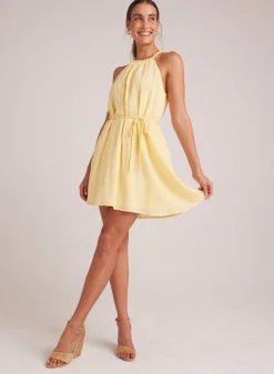Bella Dahl Gathered Halter Dress with  Braided Belt - Citron Yellow- Short Dresses