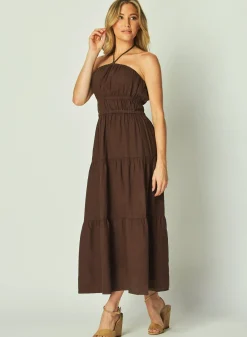 Bella Dahl Gathered Halter Midi Dress - Cocoa Cabana- Long Dresses