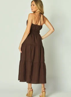 Bella Dahl Gathered Halter Midi Dress - Cocoa Cabana- Long Dresses
